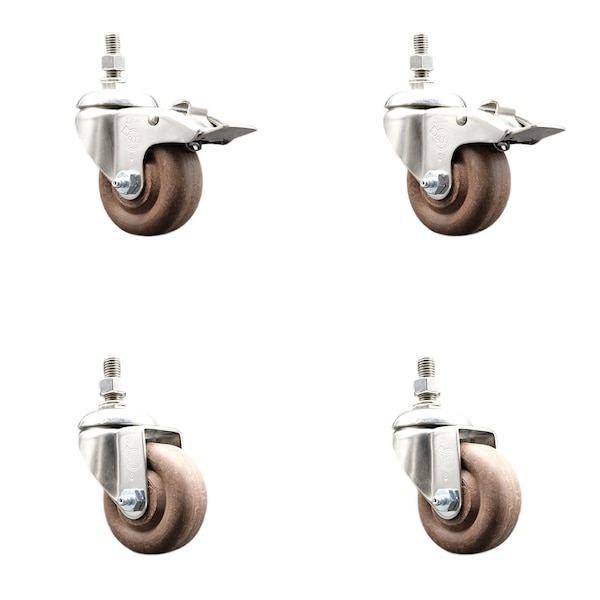 Service Caster 3 Inch 316SS High Temp Glass Filled Nylon 10mm Stem Caster Lock Brake, 2PK SS316TSTTL20S314-GFNSHT-M1015-2-S2 - main